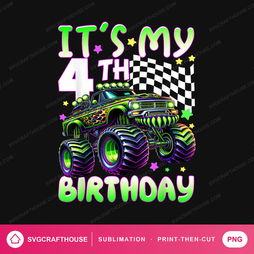 It's My 4th Birthday Monster Truck PNG | Sublimation Design — Single Design mockup 1
