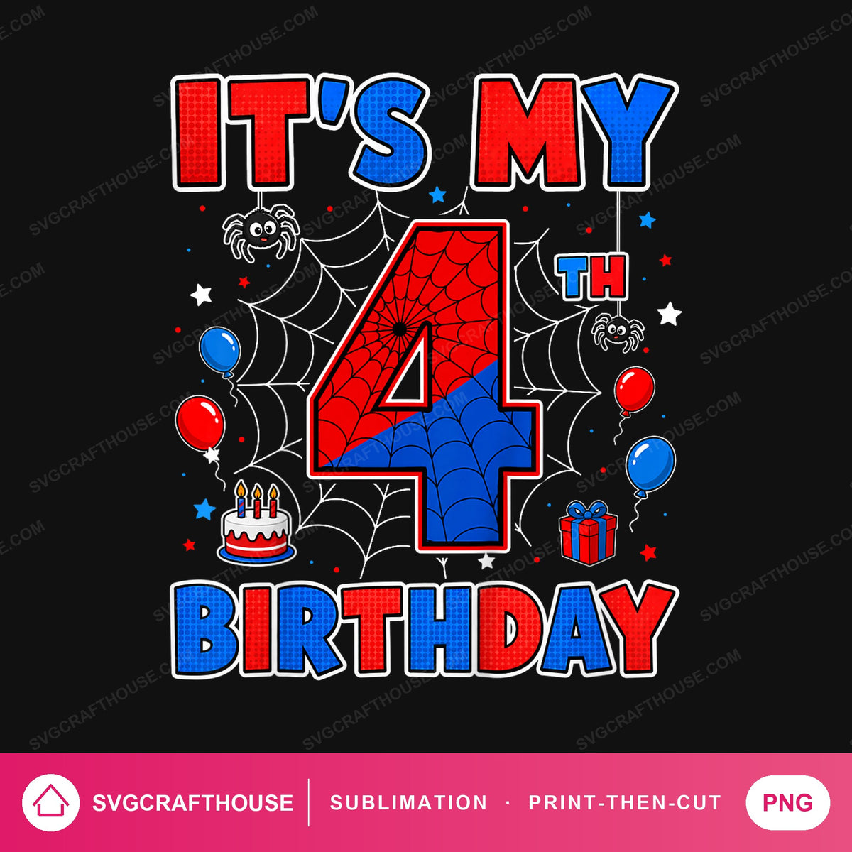 It's My 4th Birthday Balloons PNG | Sublimation Design — Single Design mockup 1