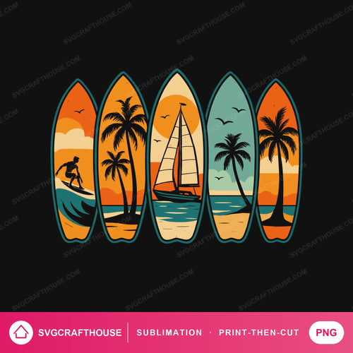 Retro Surfboards Summer PNG | Sublimation Design — Single Design mockup 1