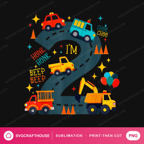 Two Construction Truck Birthday PNG | Sublimation Design — Single Design mockup 1