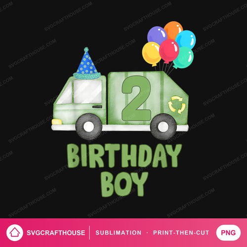 Birthday Boy Garbage Truck Two PNG | Sublimation Design — Single Design mockup 1