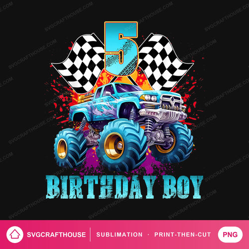 Five Birthday Boy Monster Truck PNG | Sublimation Design — Single Design mockup 1
