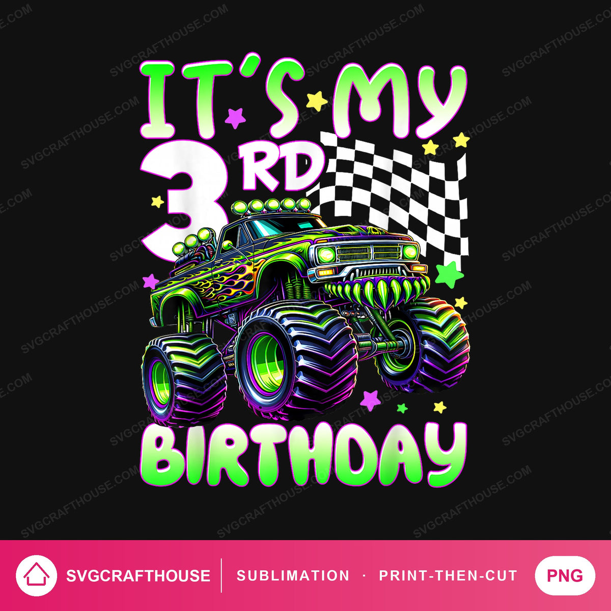 It's My 3rd Birthday Monster Truck PNG | Sublimation Design — Single Design mockup 1