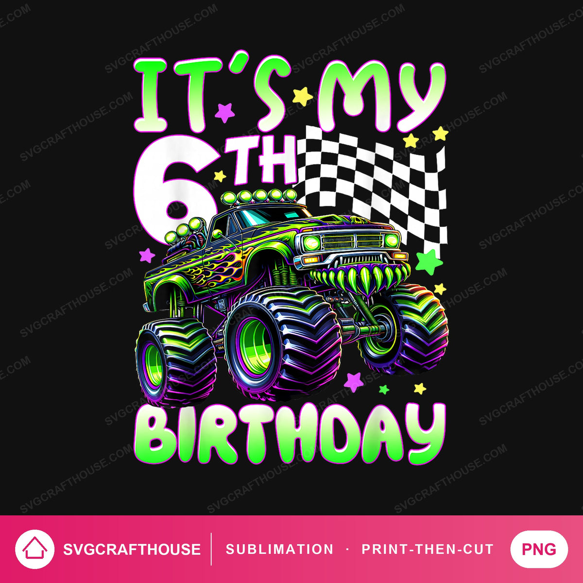 It's My 6th Birthday Monster Truck PNG | Sublimation Design — Single Design mockup 1