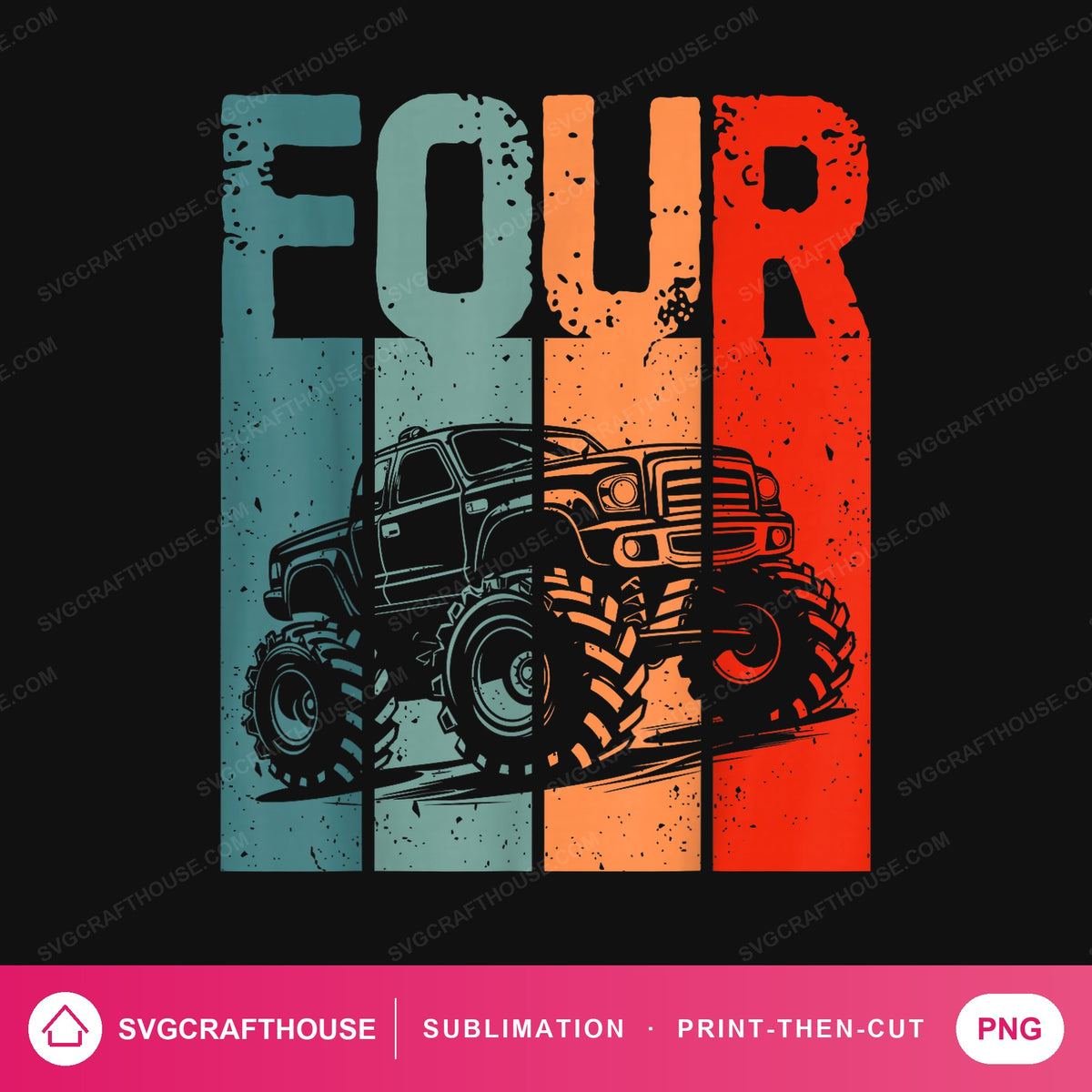 Four Retro Truck Birthday PNG | Sublimation Design — Single Design mockup 1