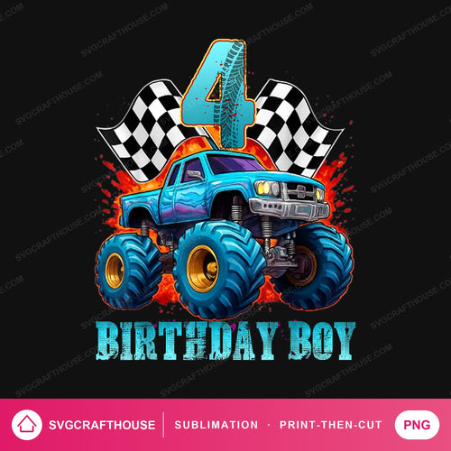 Four Birthday Boy Monster Truck PNG | Sublimation Design — Single Design mockup 1
