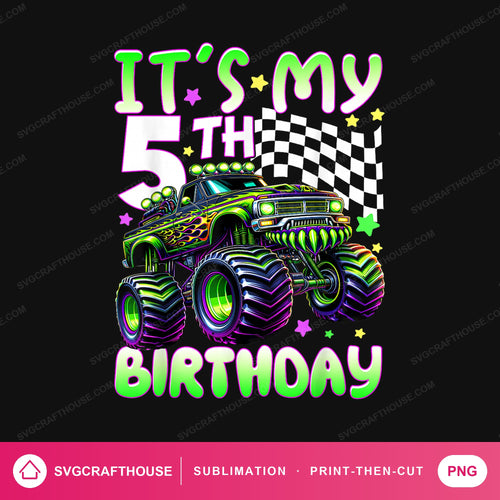 It's My 5th Birthday Monster Truck PNG | Sublimation Design — Single Design mockup 1