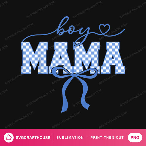 Boy Mama Gingham Bow PNG | Sublimation Design — Single Design mockup 1