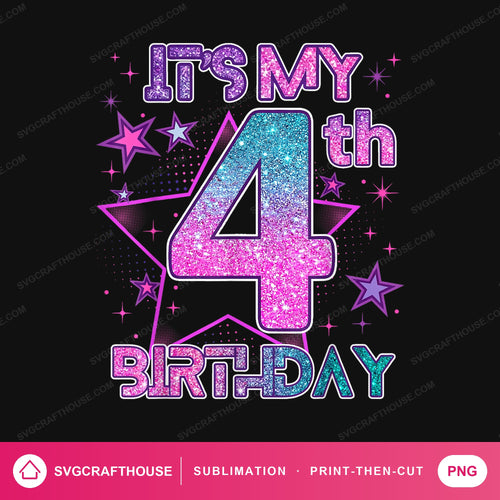 It's My 4th Birthday Stars PNG | Sublimation Design — Single Design mockup 1